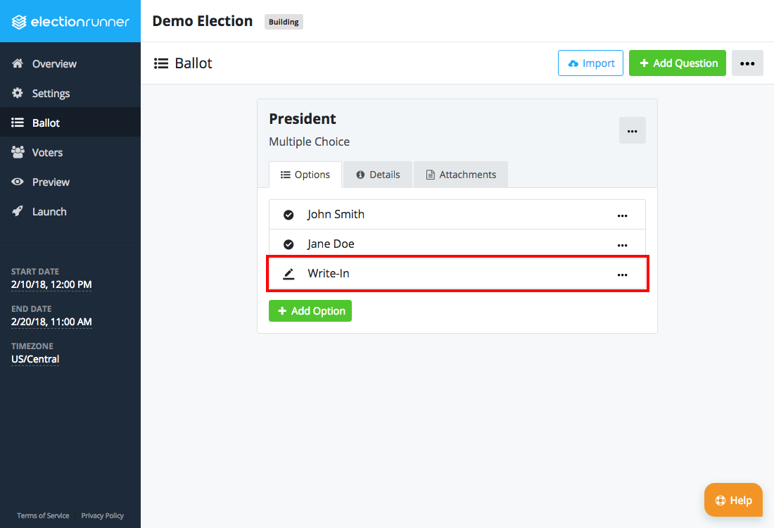 Ballot Write-In Option